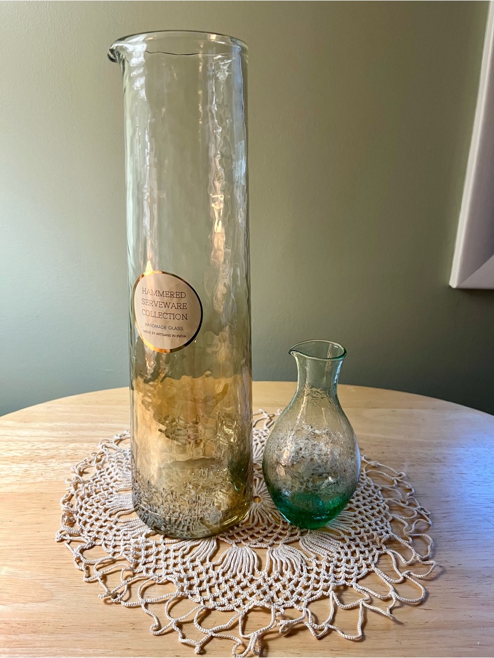Tall Amber Pitcher and Green Mini Pitcher